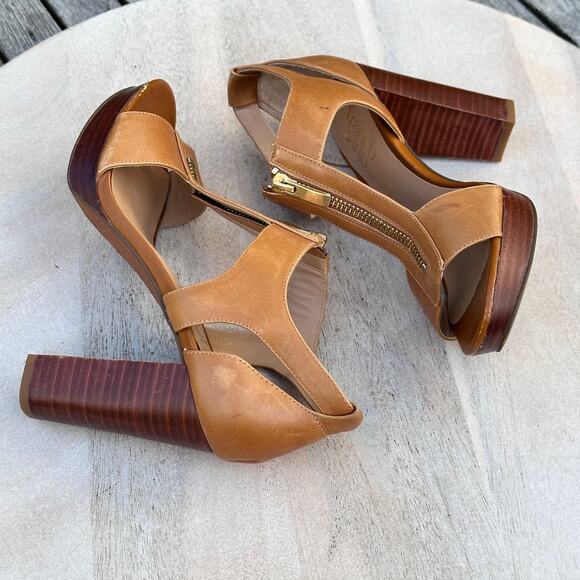 Franco Sarto Women’s Myriad Tan Leather Zip Platform Heels Size 6.5 M Sandals - Picture 10 of 12